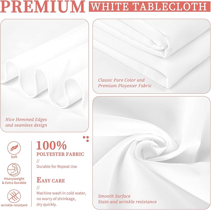 Showgeous 8 Pack Black Polyester 52x52 Inch Tablecloths | Soft polyester, wrinkle resistant, fade resistant, smooth finish, fine stitching, folded hems, reusable, machine washable - Image 4