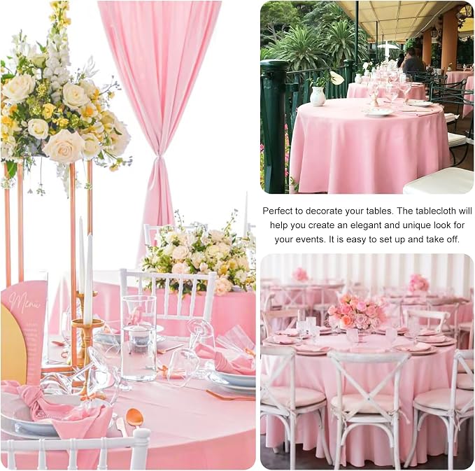4 Pack Round Tablecloth 90 Inch Polyester Washable Fabric Table Covers for Wedding Dining Table Parties Banquet Decor（Pink） - Image 5