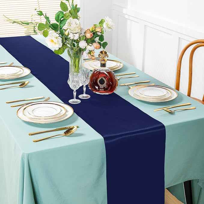 SI Pack of 5 Wedding 12 x 108 inch Satin Table Runner for Wedding, Decorations for Graduations, Engagements, Birthday Parties, Banquets, Runners fit Rectangle, Round Table - Navy Blue - Image 2