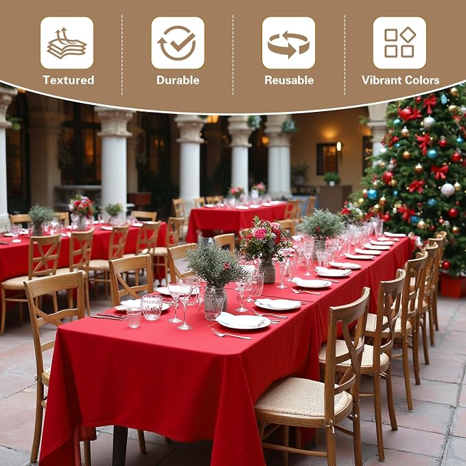 sancua Rectangle Tablecloths Table Cloth, 54x108 Inch 8 Pack, Christmas Red | For 6 Foot Rectangular Tables, Washable Polyester Fabric Cover for Wedding Party, Birthday, Banquet Reception - Image 9