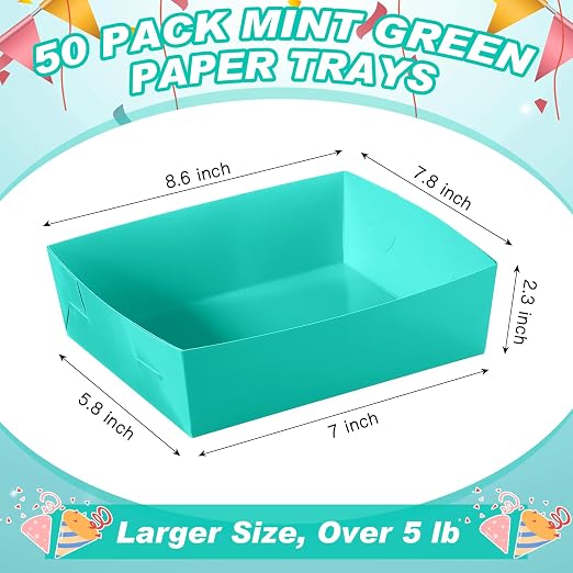 Uiifan 50 Pcs 5 lb Extra Large Paper Food Trays Disposable Food Boat Nacho Plate Serving Snack Trays Grease Resistant Self-assembly for Back to School Party Birthday Wedding Supply (Teal) - Image 3