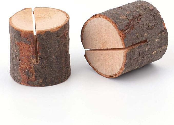 Tosnail 50 Pieces Wooden Place Card Holders with 50 Kraft Paper Cards, Rustic Wood Table Number Stands, Photo Holder for Wedding Party Decoration, Photo Display