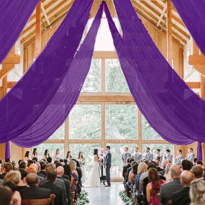 MODFUNS Ceiling Drapes for Weddings Purple Chiffon Sheer Ceiling Curtain 4 Panels 5FTx20FT Wedding Arch Draping Fabric Chiffon Backdrop Curtains Tulle Arbor Drapery Party Stage Ceremony Ceiling Sheer - Image 3