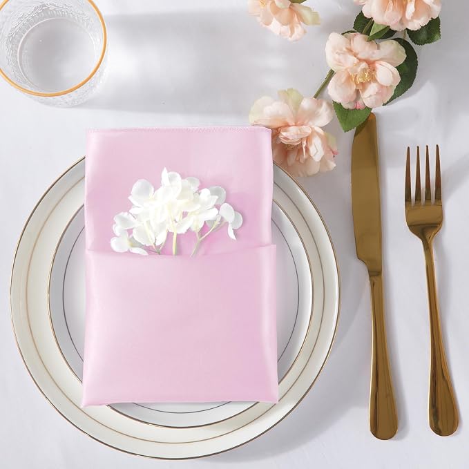 MILVOWOC 72 Pack Square Light Pink Satin Napkins 20" x 20" | Soft Silk Dinner Napkins, Smooth Decorative Table Napkins, Washable & Reusable Cloth Napkins - Image 3