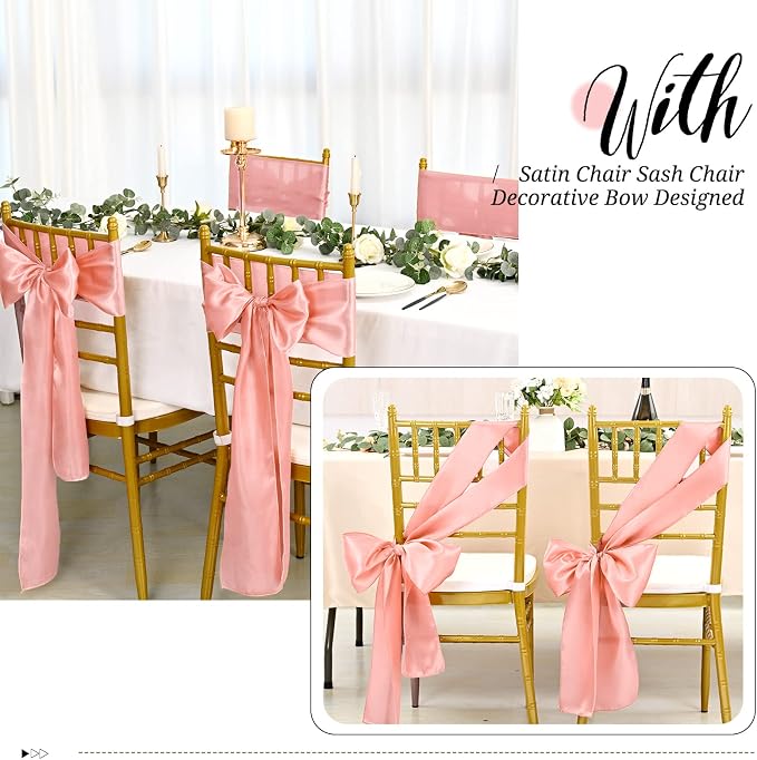 Pesonlook 100 Pcs Rose Gold Satin Chair Sashes Ties, 7×108inch | Satin Chair Sashes Bows Chair Cover Back Tie Supplies for Wedding Reception Events Banquets Party, Hotel Event, Chairs Decor - Image 4