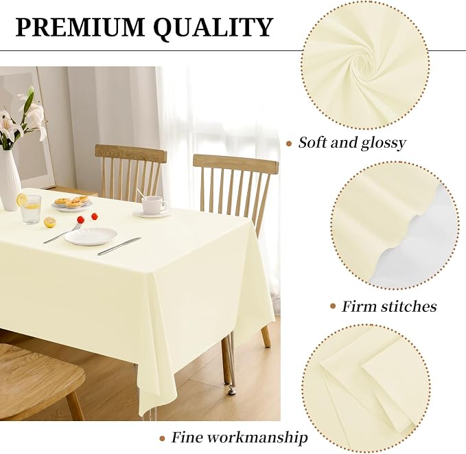 12 Pack Beige Tablecloths for 6ft Tables-60 x 102 Inch | Polyester Table Cover, Stain and Wrinkle Resistant Washable Fabric Table Cloth, Perfect for Wedding Banquet Parties - Image 3