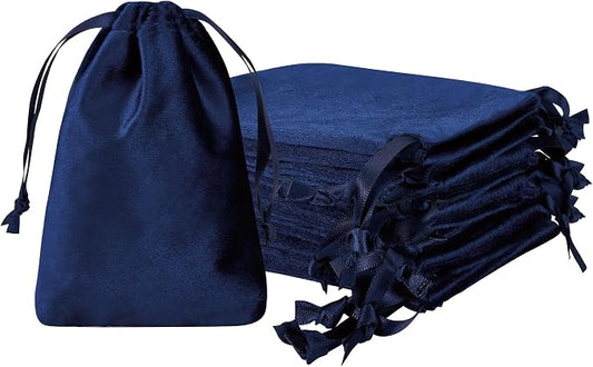 QIANF 12pcs Navy Velvet Drawstring Bags 4x6 inches Velvet Cloth Gift Bags Small Jewelry Pouches for Storage Wedding Party Favor Christmas by QIANF