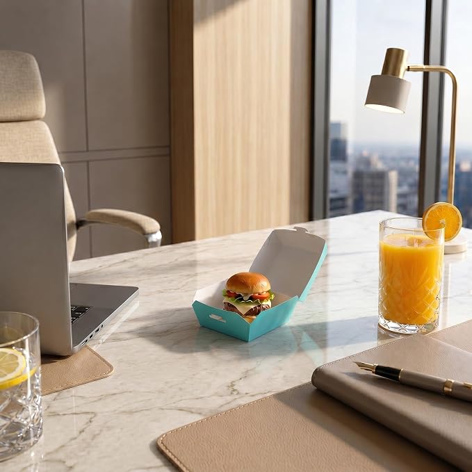 Restaurantware 2.5 x 2.5 x 2 Inch Mini Burger Boxes 100 Clamshell Food Containers - Hinged Lid Disposable Turquoise Paper Take Out Boxes Serve Sliders Or Finger Foods - Image 4