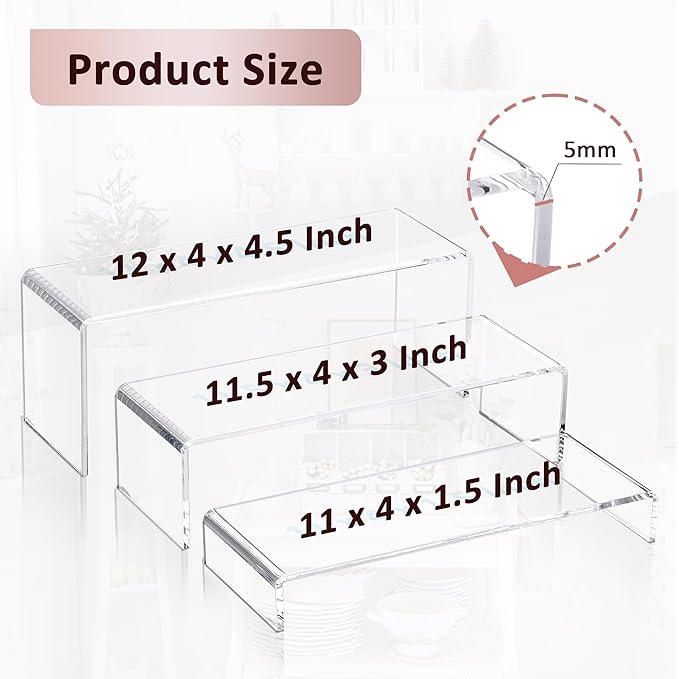 1 Set Large Acrylic Clear Display Risers, 3 Sizes 12" Rectangular Showcase Collectibles Display Shelf, 5 mm Thick Desktop Display Stand Holder for Figures, Jewelry, Perfume, Toys - Image 4