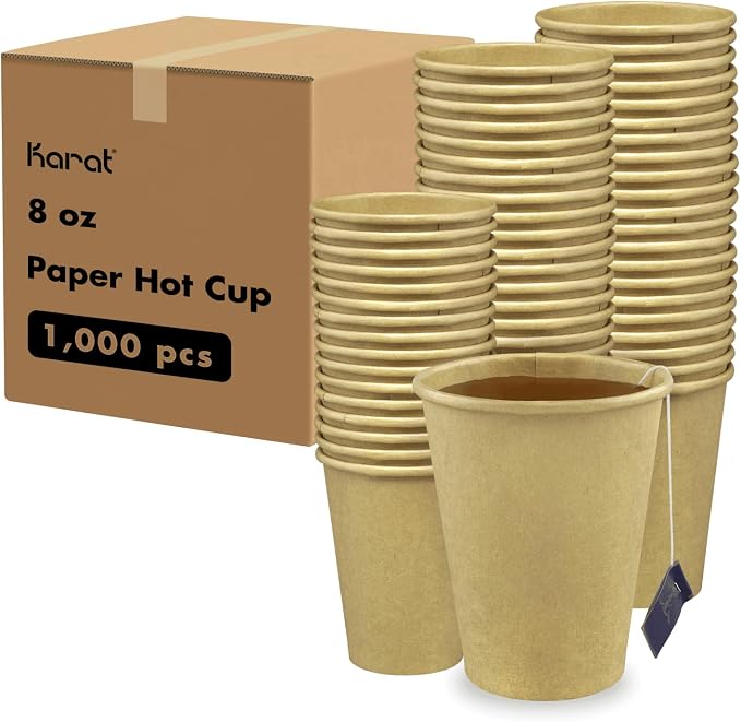 Karat 8 oz Coffee Cups, Kraft Disposable Paper Hot Cups, 80mm, 1000ct | C-K508K, Double Poly Lined, Leak-Resistant Design, Restaurants and Cafes, Tea Service, Hot/Cold Beverages by Karat