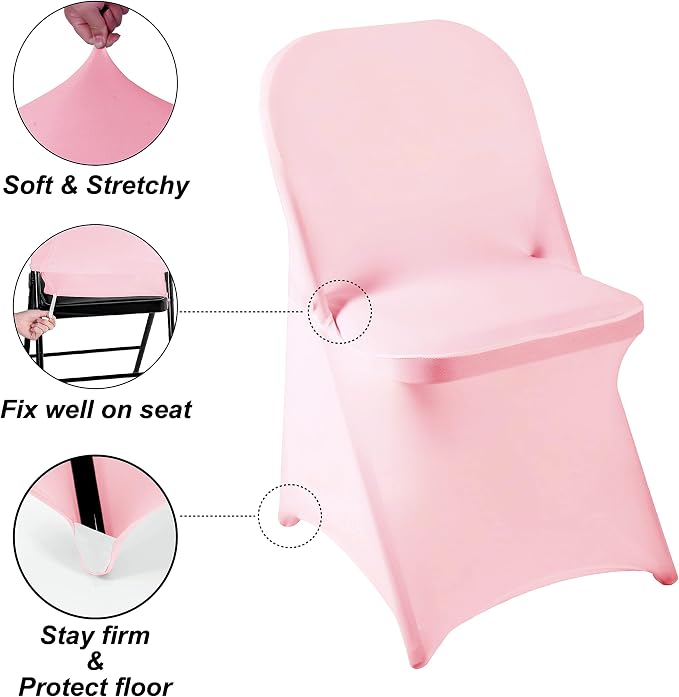Folding Chair Covers for Party - 12pcs Pink Universal Spandex Fitted Chair Covers for Wedding, Banquet, Conference - Image 3