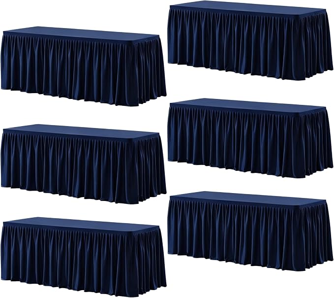 Wish Care 6 Pack Navy Blue Rectangle Table Clothes for 8 Foot Tables, Polyester Fitted Tablecloths 8ft Stretch Table Cover for Wedding, Birthday, Parties, Trade Show, Craft Show by WishCare