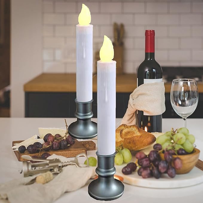 LINCOUNTRY. Battery Operated Window Candles Dusk to Dawn, Christmas Window Battery Operated Taper Candles with Timer, LED Candlesticks with Holder for Halloween Home Décor