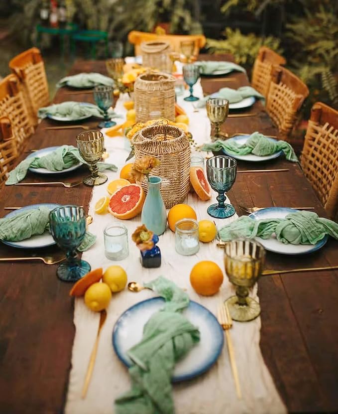 Pesonlook 42 Pcs Sage Green Cheesecloth Napkins for Wedding,20 x 20 Inch | Rustic Boho Wrinkled Napkins Bulk ,Washable Cloth Dinner Napkins for Dinner,Family Everyday Use/Parties - Image 2