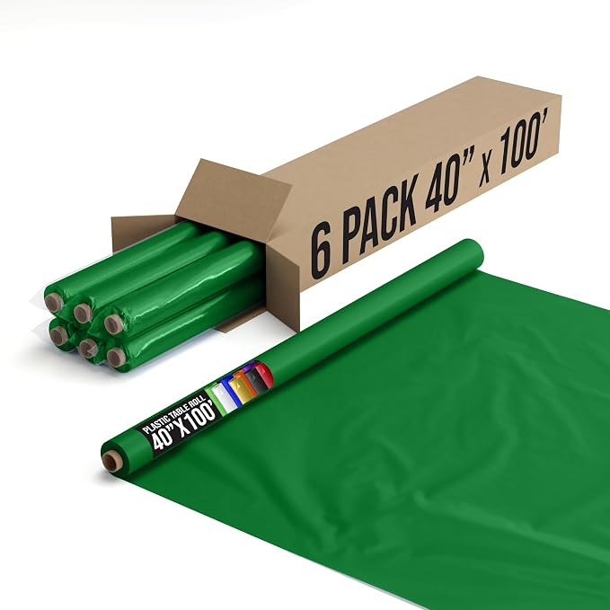 Exquisite Party Solids Emerald Green Plastic Table Cover Roll Pack of 6, 40" X 100' Table Cloth Plastic Cover Roll - Premium Quality Thick 0.5 MIL Banquet Rolls - Disposable Tablecloth Rolls by Exquisite
