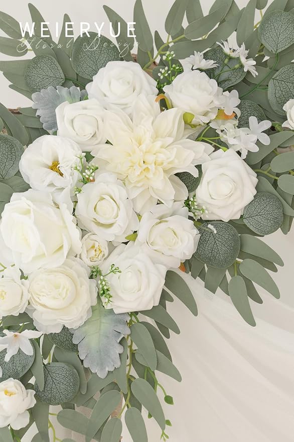 Artificial Wedding Arch Flowers Kit(Pack of 3),2Pcs Artificial Flower Arch Decor,1Pcs Sheer Drape for Wedding Ceremony Arbor for WeddingCeremony (White Rose Wedding) - Image 3