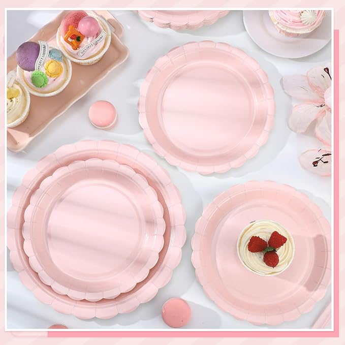 NatNarr 30 Pcs Pink Paper Plates, 7" Scalloped Pink Cake Appetizer Plates | Scalloped Small Pink Party Plates for Girls Birthday, Halloween, Bridal Baby Shower, Oil- and Water-Resistant - Image 6