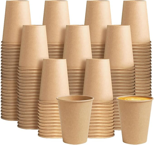 BYSNOW 200 Pack 10 oz Kraft Paper Cups, Disposable Coffee Hot Water Cups | Unbleached Brown Leakproof Drinking Cups for Hot/Cold Beverages, Party, Picnic, Travel, Home, Kitchen, Office, Cafe, Juice by BYSNOW