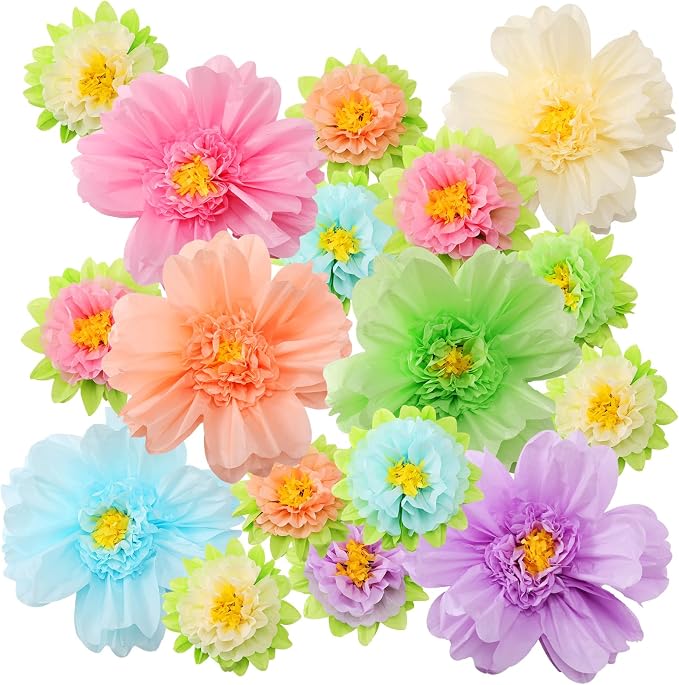 TaoBary Giant Tissue Paper Flowers, 20",10", Pastel Color, 24 Pcs | Complete 2 Size Set, Pre-folded for Easy Shaping, Mexican Paper Pom Poms, Lightweight for Fiesta and Birthday Wall Decor by TaoBary
