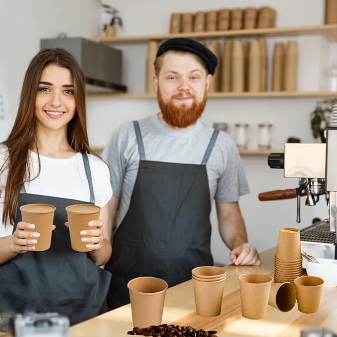 Lamosi 200 Pack 10 oz Kraft Paper Cups, Brown Disposable Paper Coffee Cups | Unbleached Paper Cups for Hot/Cold Beverages, Suitable for Home, Kitchen, Office, Party, Picnic, Travel, Cafe & Bar Use - Image 6