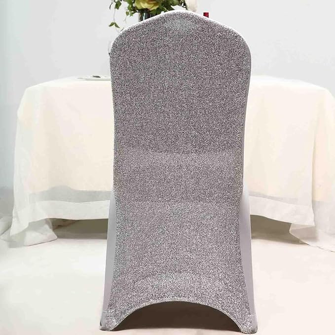 Tableclothsfactory 40 PCS Silver Spandex Stretch Banquet Chair Cover with Metallic Glitte Dinning Event Slipcover for Wedding Party - Image 2