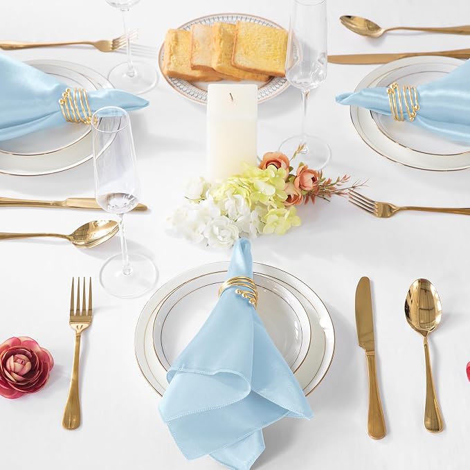 MILVOWOC 72 Pack Square Light Blue Satin Napkins 20" x 20" | Soft Silk Dinner Napkins, Smooth Decorative, Washable & Reusable, For Weddings Dinner Restaurant Party - Image 7
