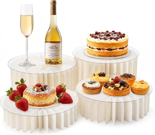 4Pcs Buffet Risers, Food Risers for Buffet Table with Acrylic Plates | Sturdy Cardboard, Foldable, Reusable, 12" Display Risers Cylinder Stands, for Party, Wedding, Catering & Birthday Decor by AHUAWA