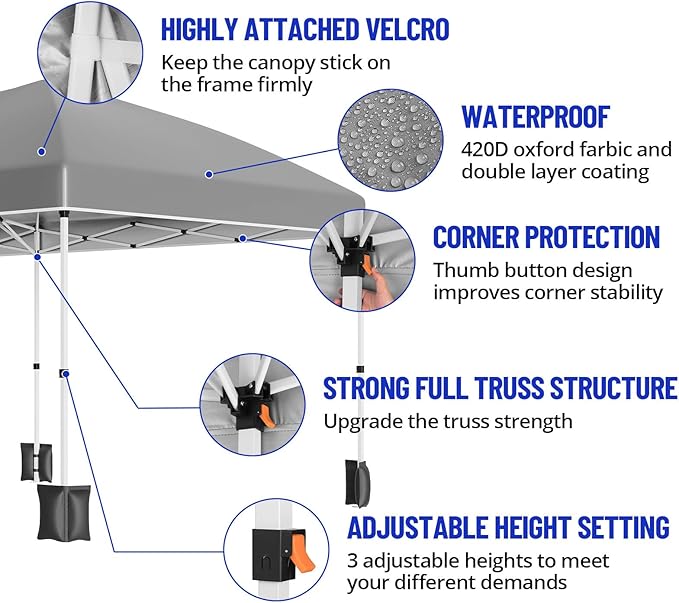 10X20FT Pop Up Wedding Party Tent with 6 Sidewalls, Heavy Duty Commercial Outdoor Canopy All Season Wind & Waterproof Canopy Gazebo with Storage Bag, Gray