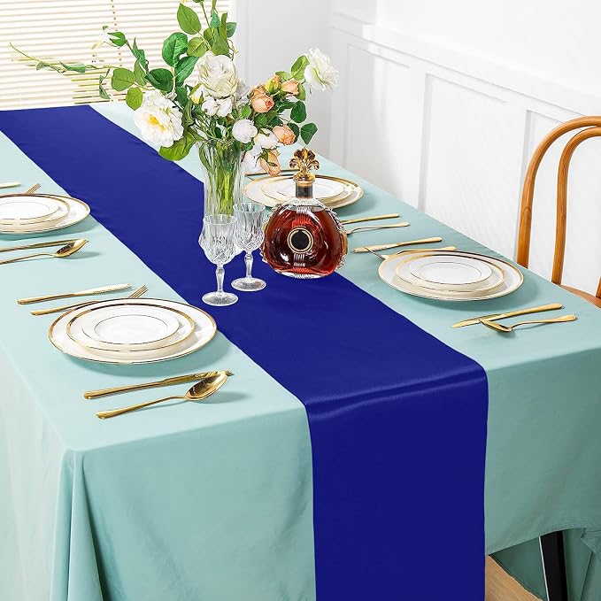 SI Pack of 30 Wedding 12 x 108 inch Satin Table Runner for Wedding, Decorations for Graduations, Engagements, Birthday Parties, Banquets, Runners fit Rectangle, Round Table - Royal Blue - Image 2
