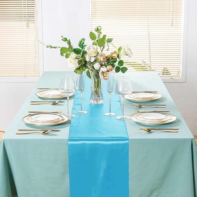SI Pack of 5 Wedding 12 x 108 inch Satin Table Runner for Wedding, Decorations for Graduations, Engagements, Birthday Parties, Banquets, Runners fit Rectangle, Round Table - Sky Blue - Image 4