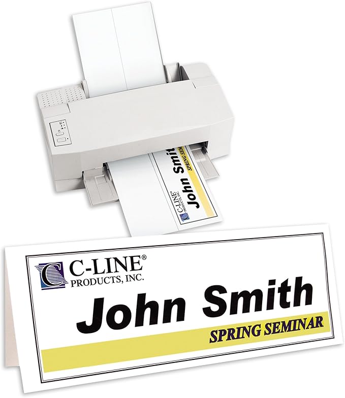 "C-Line Printer-Ready Scored Name Tent Cards, 11 x 4-1/4 Inches (Folded Size), 8-1/2"" x 11"" White Cardstock Sheets, Box of 50 (87517)", large
