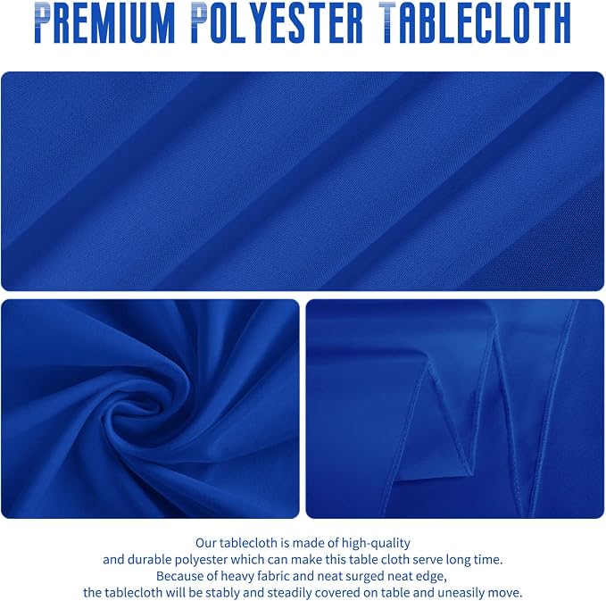 fani 8 Packs Royal Blue Round Tablecloth - 108 Inch, Polyester | Table Cloth for Round Tables, Washable Fabric, TableCovers for Wedding, Party, Banquet, Dining Tables, Camping - Image 3