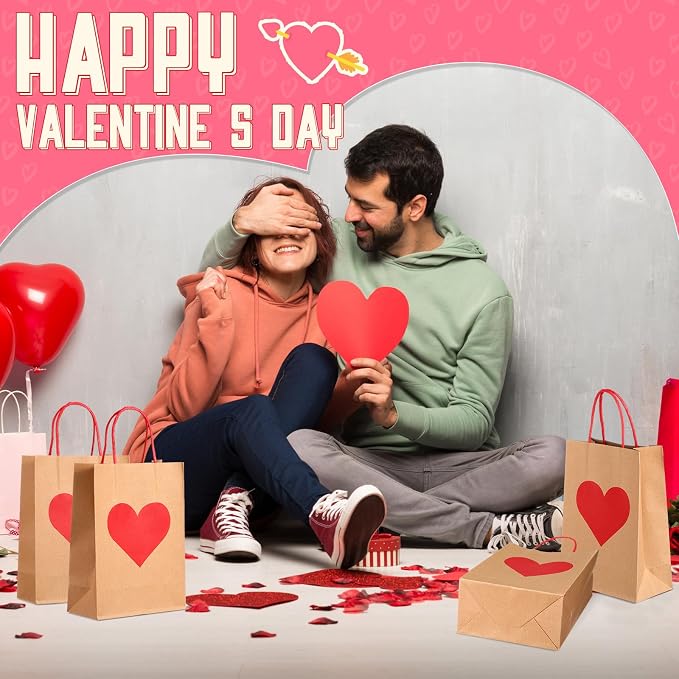 Engrowtic 150 Pcs Valentines Day Gift Bags Valentines Candy Goodie Bags with Handles Heart Love Paper Wrapping Kraft Bags for Galentines Gifts Packing Party Favors - Image 5