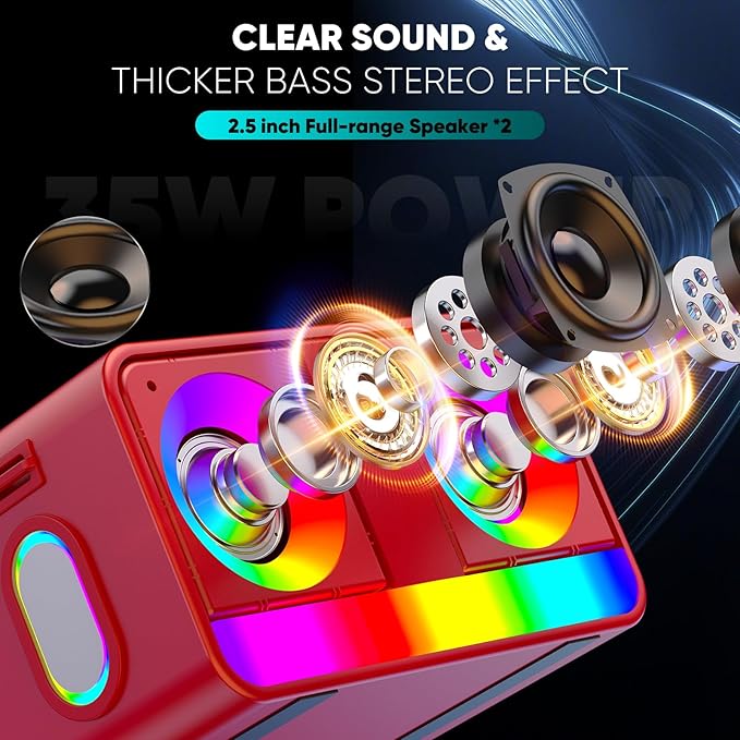 Karaoke Machine, Real 35W Portable Speaker,8H Long Time, 2 Rechargeable Wireless Microphones,LED,Karaoke Machine for Adults & Kids,BT/FM/USB/TF/AUX,for Home Party/Outdoors(CHJ171-Red)