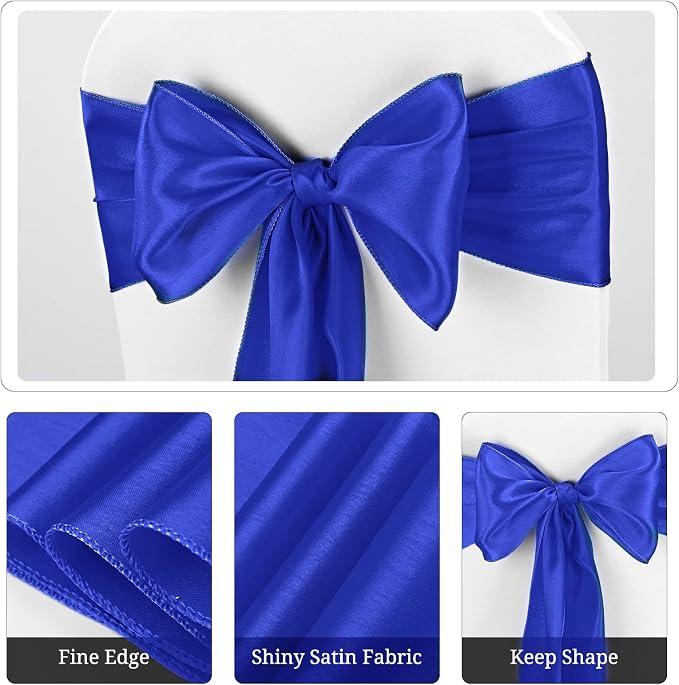 Pesonlook 50 Pcs Royal Blue Satin Chair Sashes Ties, 7×108inch | Satin Chair Sashes Bows Chair Cover Back Tie Supplies for Wedding Reception Events Banquets Party, Hotel Event, Chairs Decor - Image 3