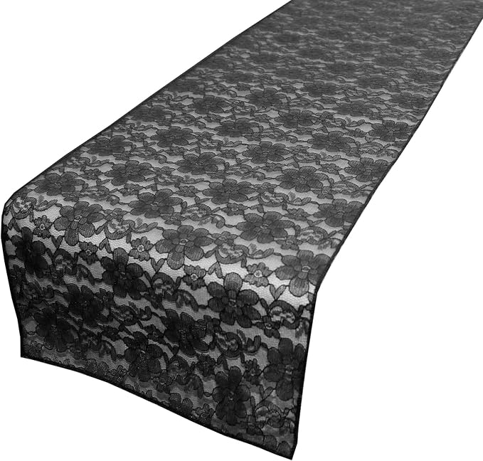 Zen Creative Designs 10 Pack Floral Lace Table Runner Sheer Lace Event Party Wedding Table Decor (12" by 144", Black) by ZenCreativeDesigns