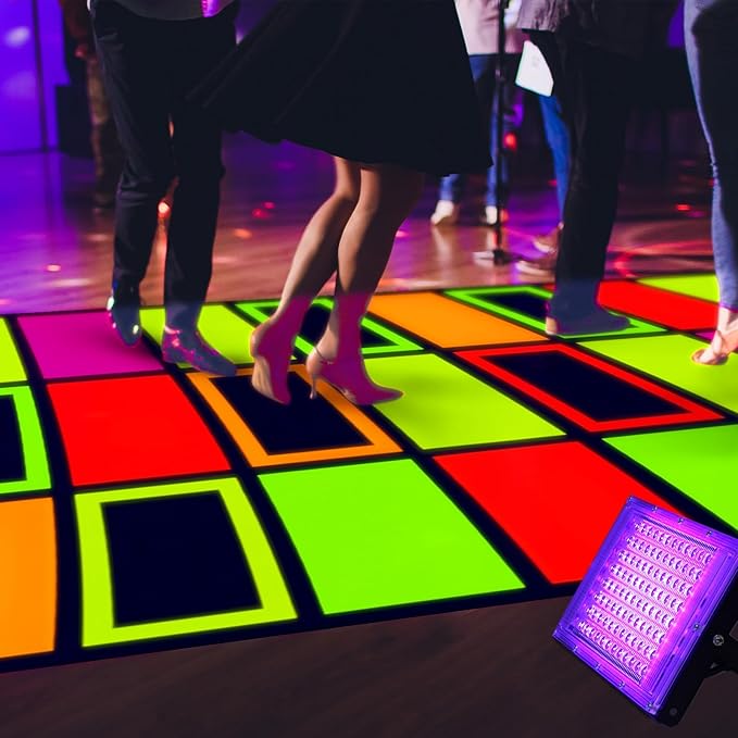 Haull 138 x 59 Inch Glow in The Dark Party Supplies Neon Party Decorations Light up Dance Floor Blacklight Rug UV Reactive Fluorescent for Carnival Birthday Wedding Favors(Blocks)
