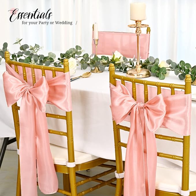 Pesonlook 100 Pcs Rose Gold Satin Chair Sashes Ties, 7×108inch | Satin Chair Sashes Bows Chair Cover Back Tie Supplies for Wedding Reception Events Banquets Party, Hotel Event, Chairs Decor - Image 5