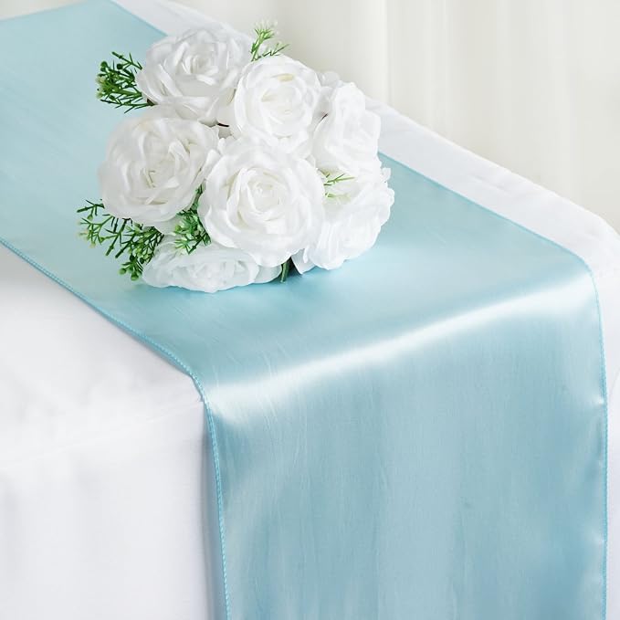 10 pcs 12 x 108 inch Light Blue Satin Table Runners Wedding Table Top Party Supplies Reception Linens Decorations - Image 2