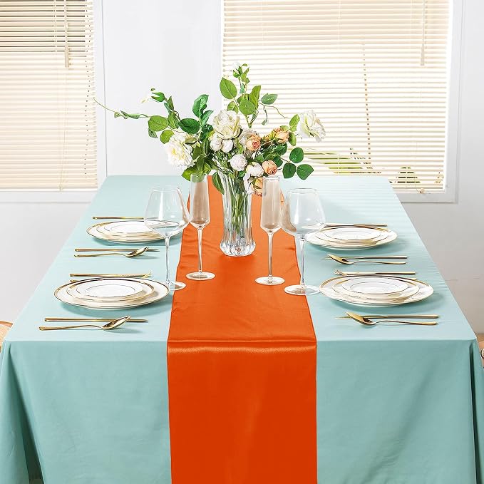 SI Pack of 10 Wedding 12 x 108 inch Satin Table Runner for Wedding, Decorations for Graduations, Engagements, Birthday Parties, Banquets, Runners fit Rectangle, Round Table - Orange - Image 4