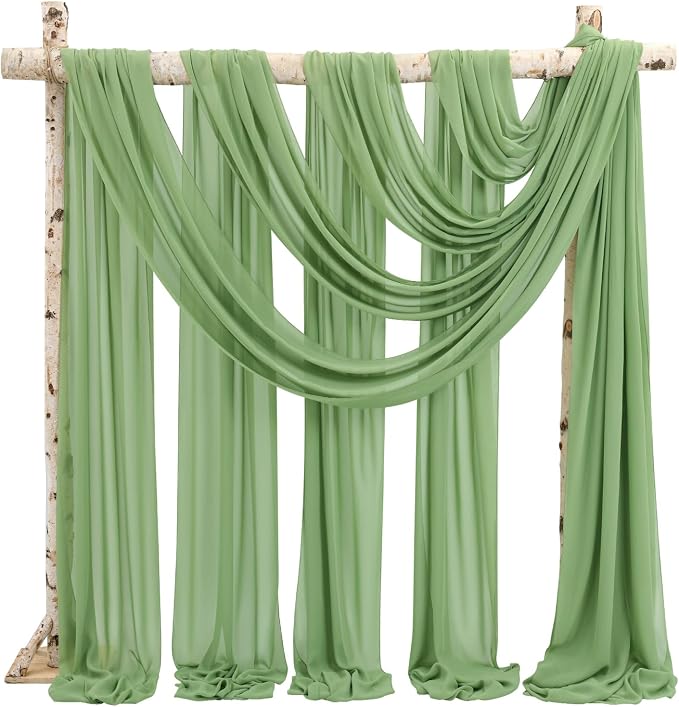 Showgeous Wedding Arch Draping Fabric Sage Green Chiffon Fabric Drapes - Image 2