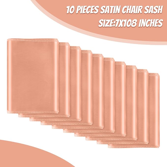 10 PCS Rose Gold Satin Chair Sashes Bows Universal Chair Ribbon Ties Back Sash for Wedding Party Reception Events Banquets Hotel Event Chair Cover Decoration (7x108 inch) - Image 2