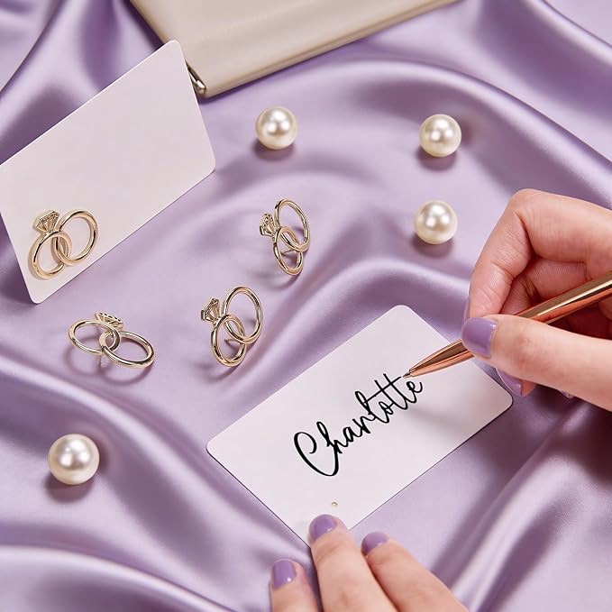 UNIQOOO 24Pcs Decorative Diamond Ring Place Card Holders Bulk, Matching Rings Name Card Holders, for Wedding Engagement Decor, Table Setting, Name Tag, Party Food Labels