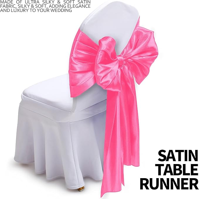 SI Pack of 50 Wedding 12 x 108 inch Satin Table Runner for Wedding, Decorations for Graduations, Engagements, Birthday Parties, Banquets, Runners fit Rectangle, Round Table - Bright Pink - Image 3