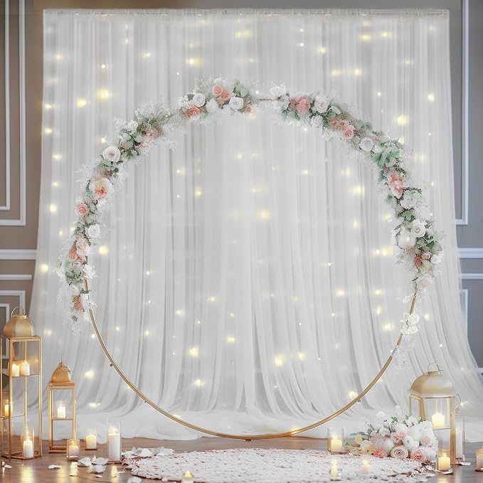 20ft x 10ft White Backdrop Curtain with Lights String for Parties, Sheer Tulle Wedding Photo Backdrops Drapes for Baby Shower Birthday Party Decorations Background for Photography - Image 5