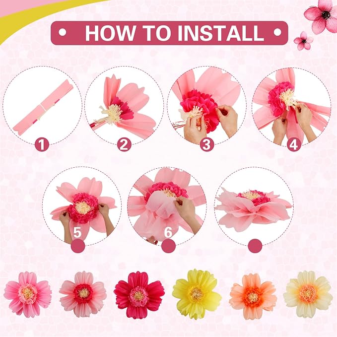 Crowye 12 Pcs Large Tissue Paper Flower Decor,10'' 20'',Fresh Color | Giant Craft Crepe Paper Flower, Colorful, for Wall Decorations Backdrop Mexican Wedding Birthday Carnival School Party - Image 4