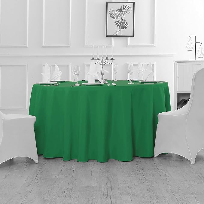Fokitut 2 Pack Waterproof Round Tablecloth, 132 Inch, Stain Resistant and Wrinkle Polyester Table Cloth, Fabric Table Cover for Kitchen Dining, Wedding, Party, Holiday Dinner-Emerald - Image 5