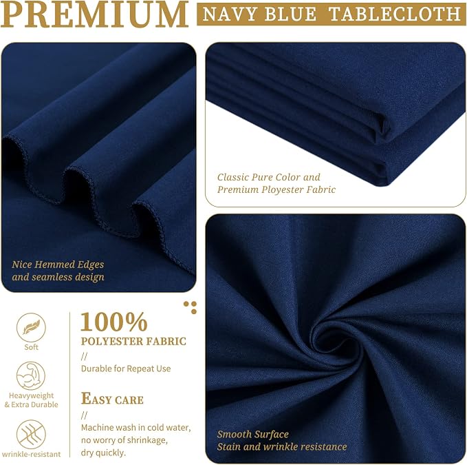 Showgeous 90 Inch Navy Blue Round Tablecloths, Polyester Table Covers | 6 pack Tablecloths for Round Tables Washable polyester Table Cloth Decorative Fabric for Dining Wedding Party Banquet Buffet - Image 4