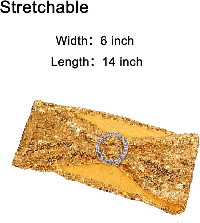 All Sequin Gold Chair Sashes 100 Pack, Gold Sequin Chair Sashes Bows for Wedding Party Folding Chair Decoration, Golden Chairs Band with Buckles for Fiesta Event Decorations - Image 5