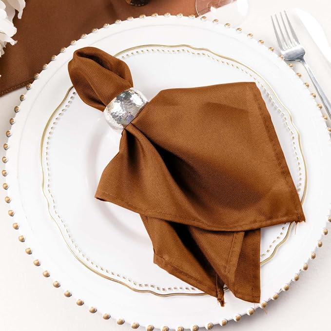 Tableclothsfactory Premium Pack of 100 Cinnamon Brown Premium 17" x 17" Washable Polyester Napkins Great for Wedding Party Restaurant Dinner Parties for Party & Decorations - Image 7